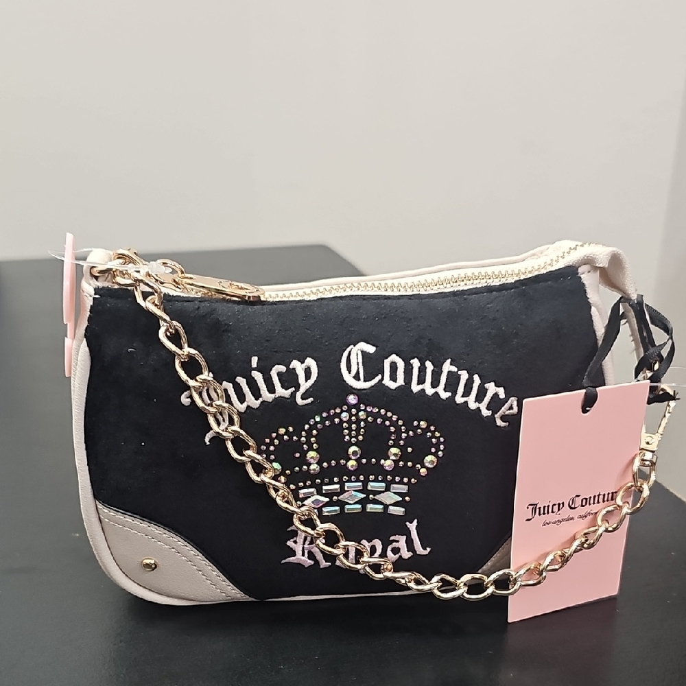 Juicy Couture Black & Pink Jeweled Crown Wristlet